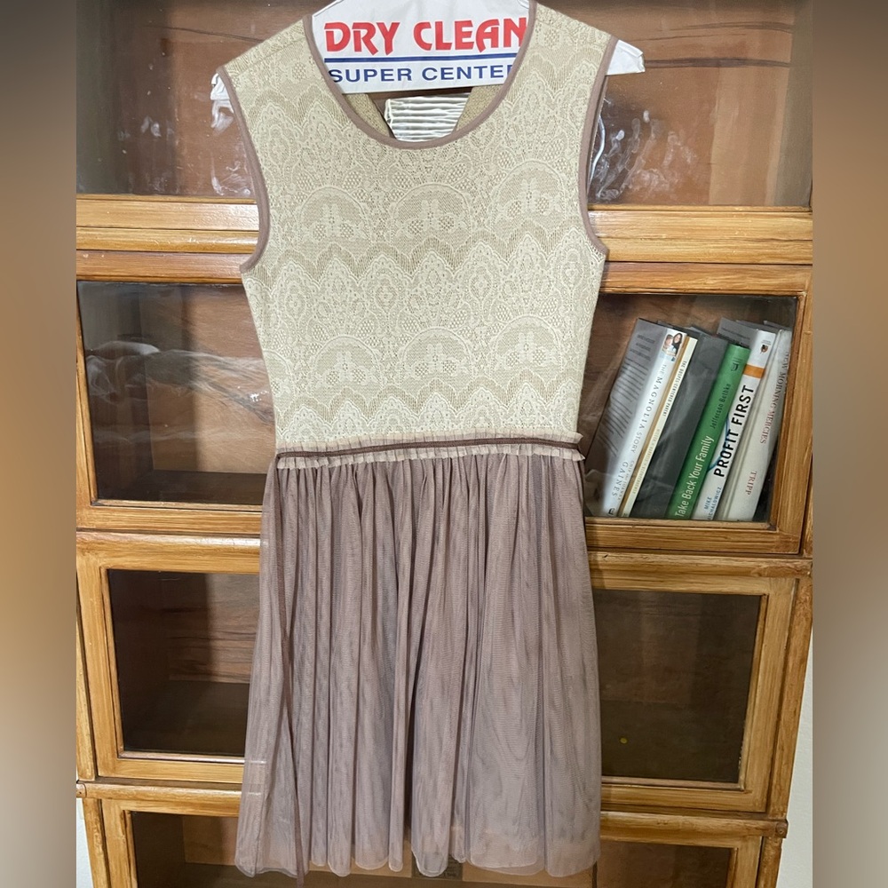 Anthropologie Cream and Brown Lace Dress